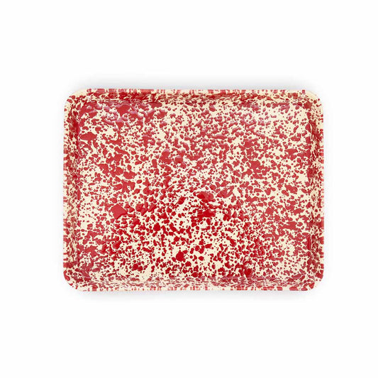 Splatter Enamelware Large Rectangle/Jelly Roll Tray: Burgundy & Cream Splatter