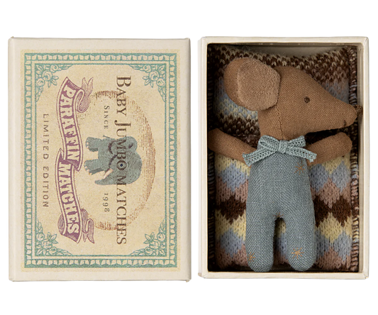 Sleepy Wakey Baby Mouse in Matchbox - Blue
