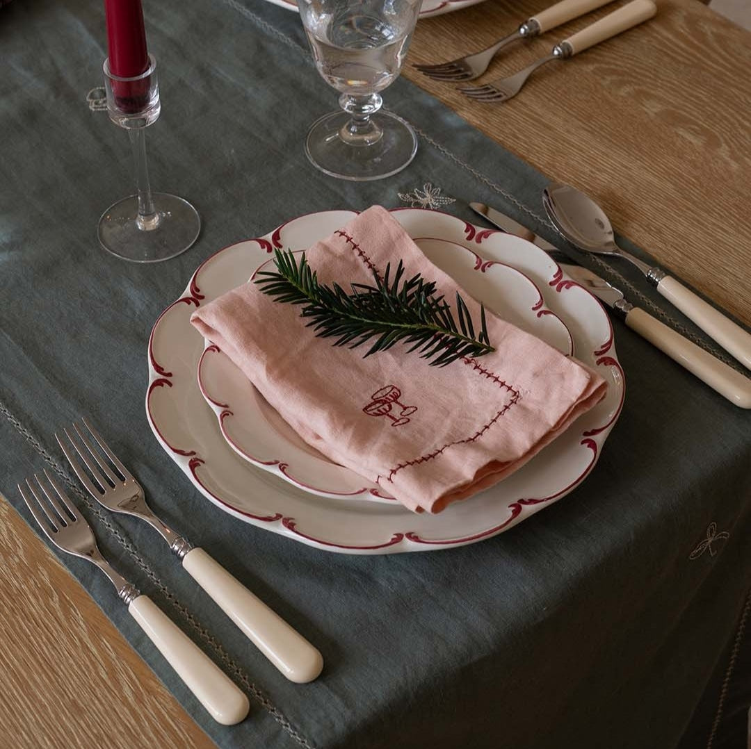 Embroidered Linen Napkins, Set of 2 - Plaster Pink