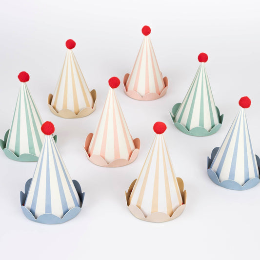 Stripe Pastel Party Hats - Pack of 8