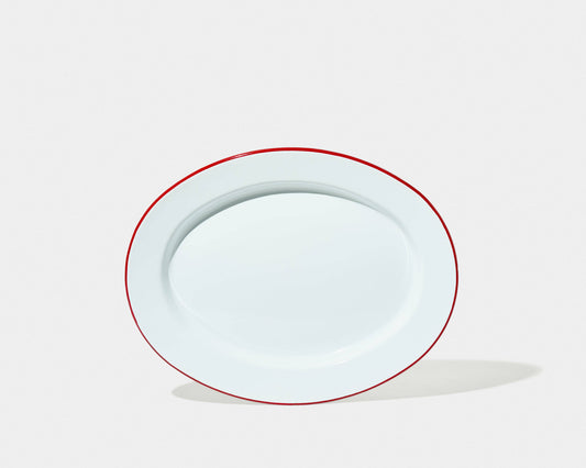Oval Plate: White with Pillarbox Red rim