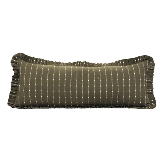 Ruffle Bolster Pillow Cover - Dark Olive Green with White Embroidery