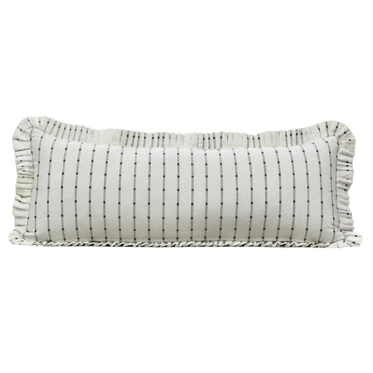 Ruffle Bolster Pillow Cover - White Olive Green Embroidery