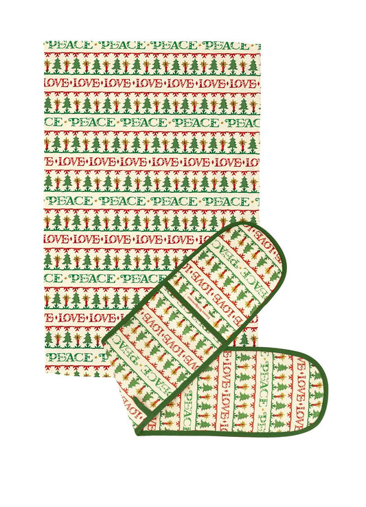 Christmas Joy Double Oven Glove & Tea Towel Set