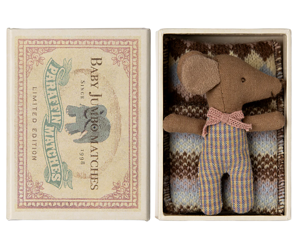 Sleepy Wakey Baby Mouse in Matchbox - Rose