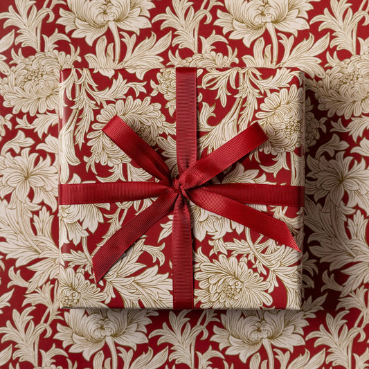 William Morris Wrapping Paper Gift Red Cream Wrapping. Paper Roll - 3 Metres