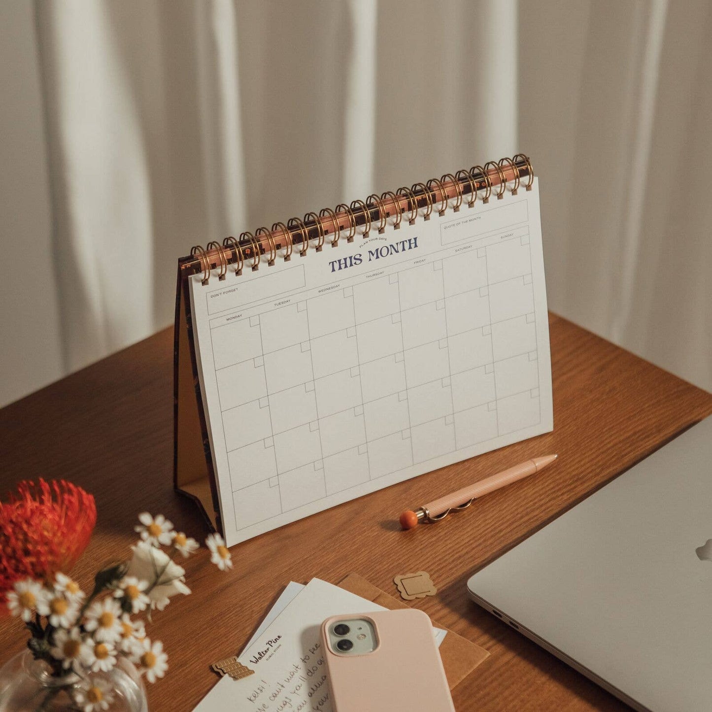 Floral Gingham Spiral Monthy Desk Pad