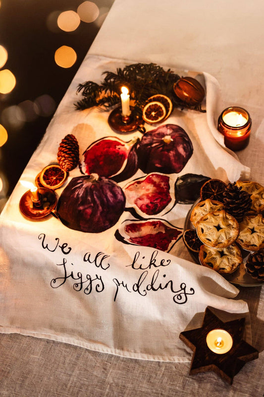 Figgy Pudding linen Kitchen Towel