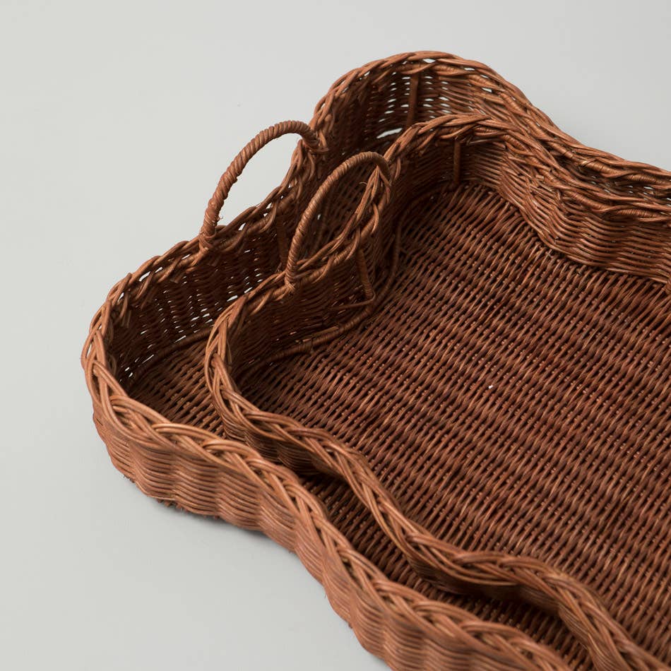 Rattan Scalloped Tray Vera Large Brown