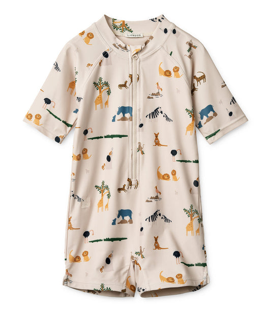 Printed Short sleeve Swim Jumpsuit - All Together Sandy - Size 80 (1 Year)
