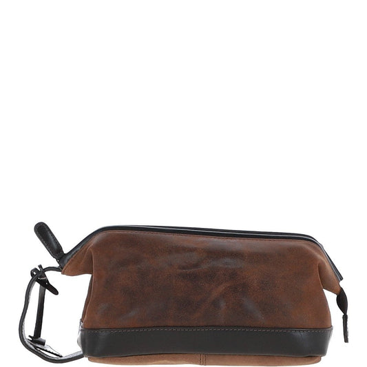 Leather Wash Bag - Brown