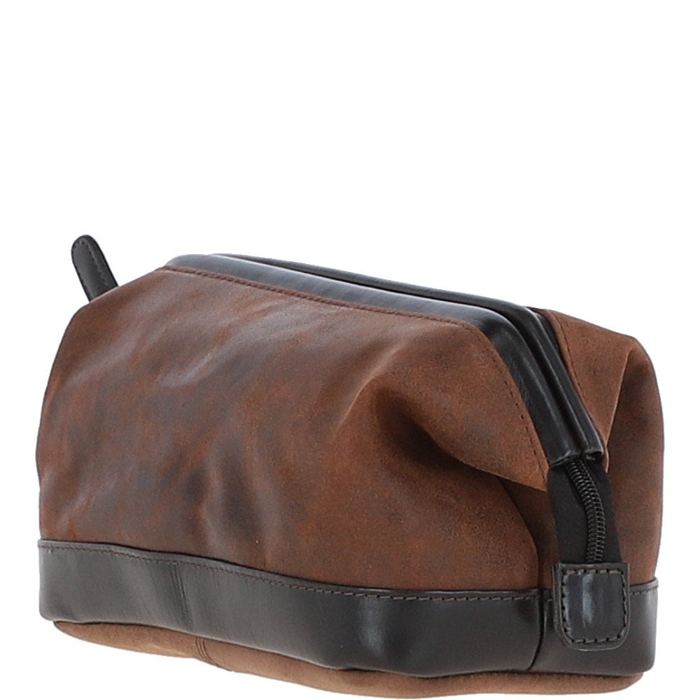Leather Wash Bag - Brown