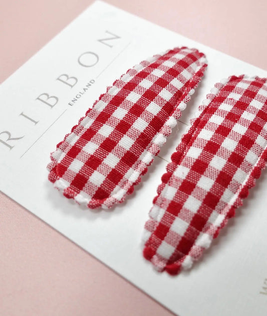 Red Gingham Hair Clips