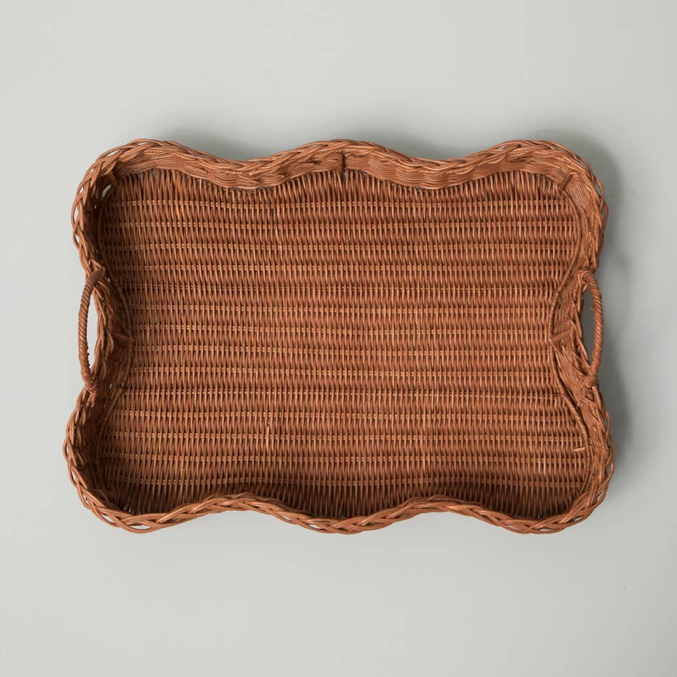 Rattan Scalloped Tray Vera Large Brown