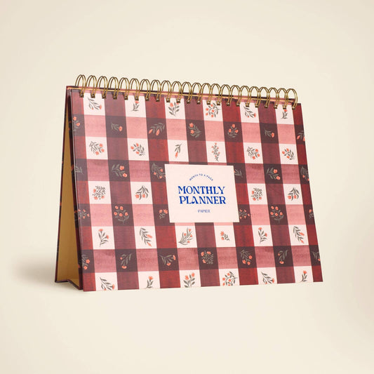 Floral Gingham Spiral Monthy Desk Pad