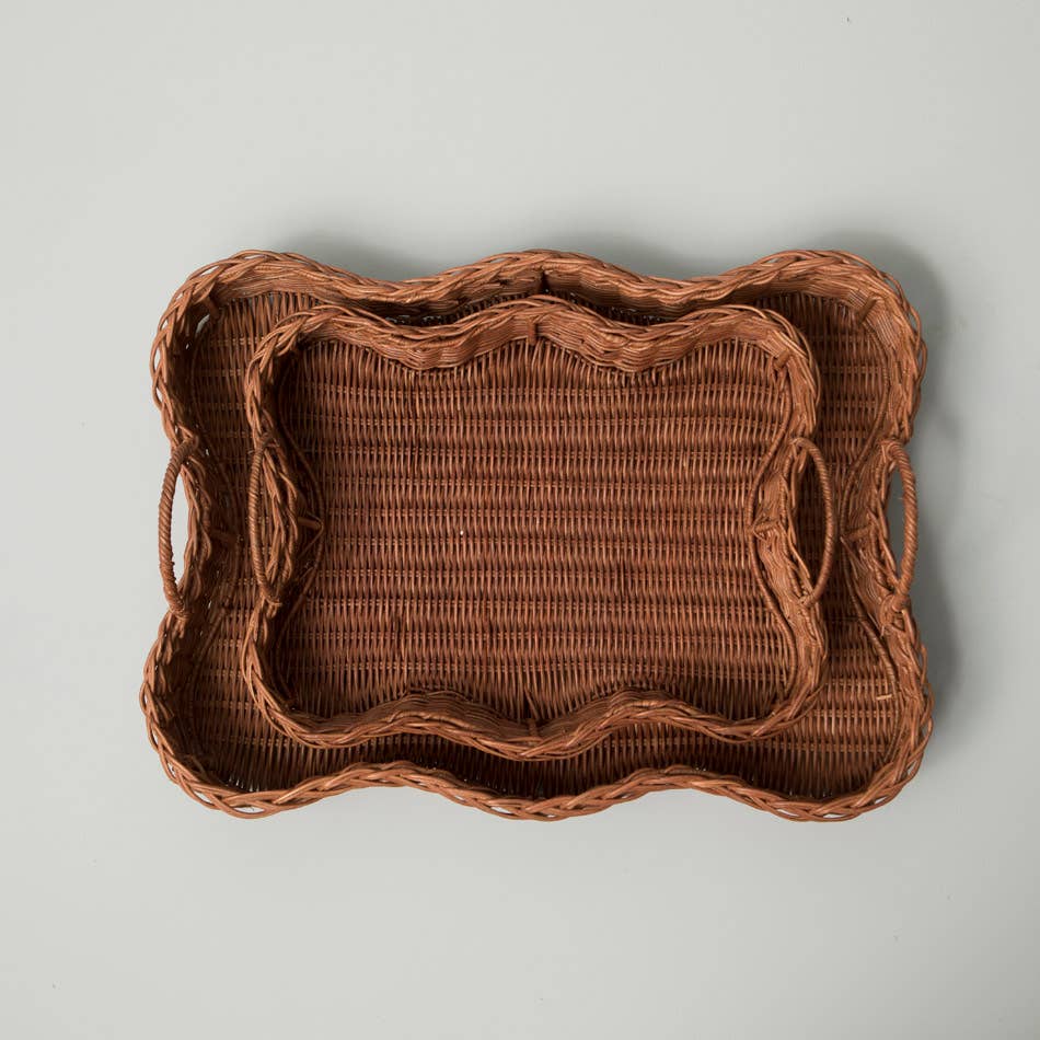 Rattan Scalloped Tray Vera Large Brown