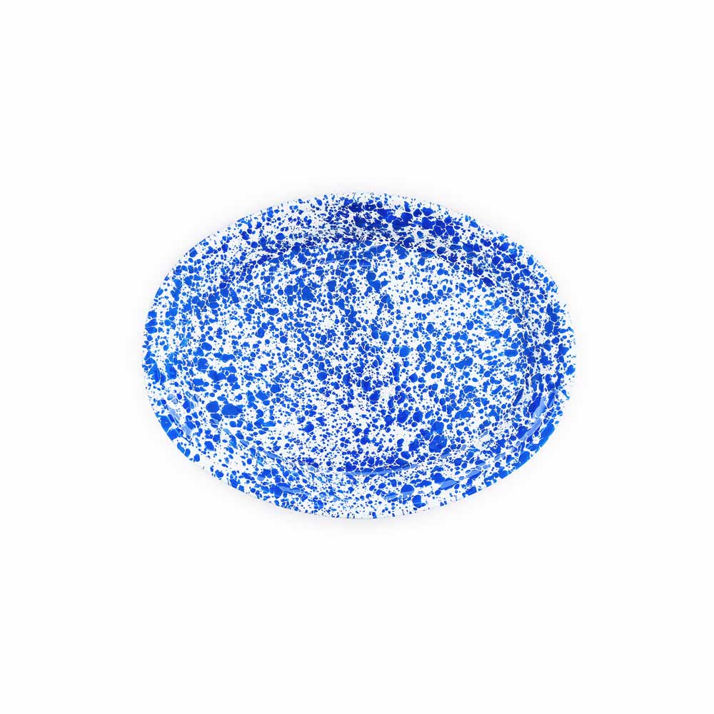 Splatter Enamelware Oval Platter: Navy & Cream Splatter