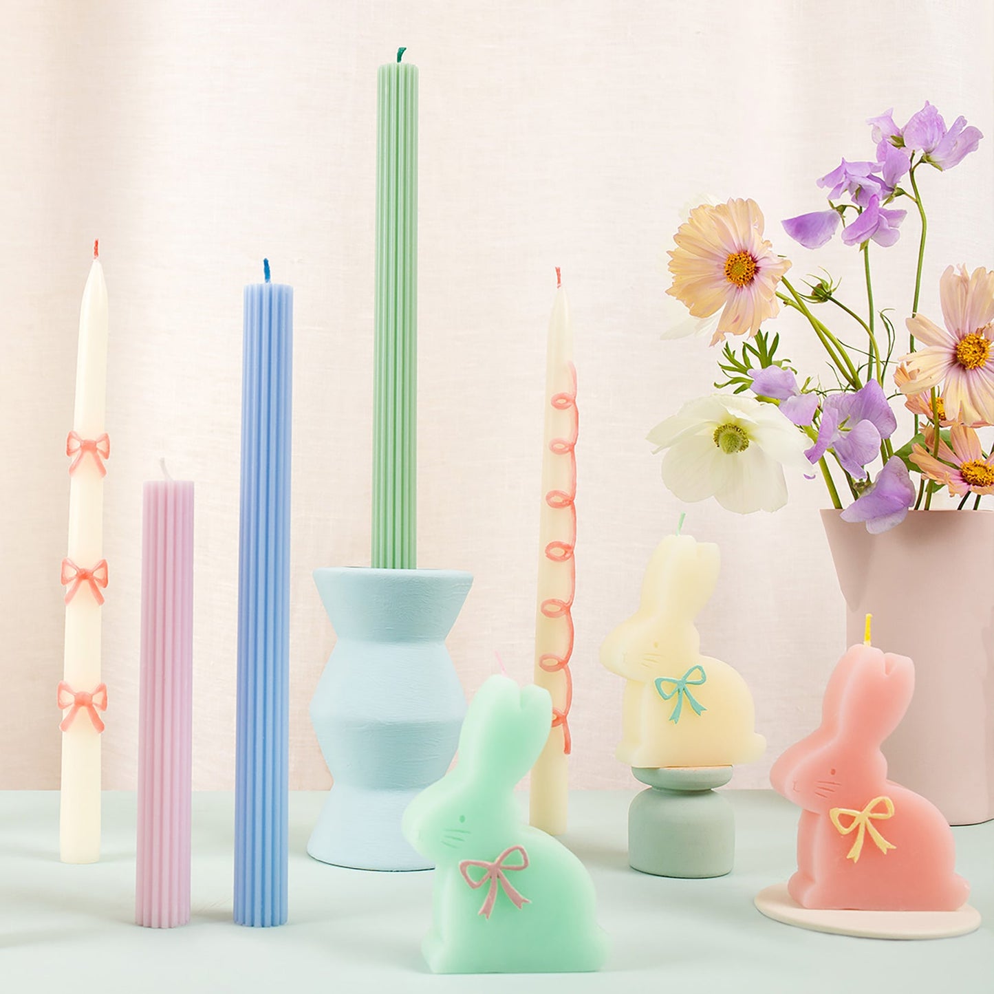 Pink Bow Taper Candles