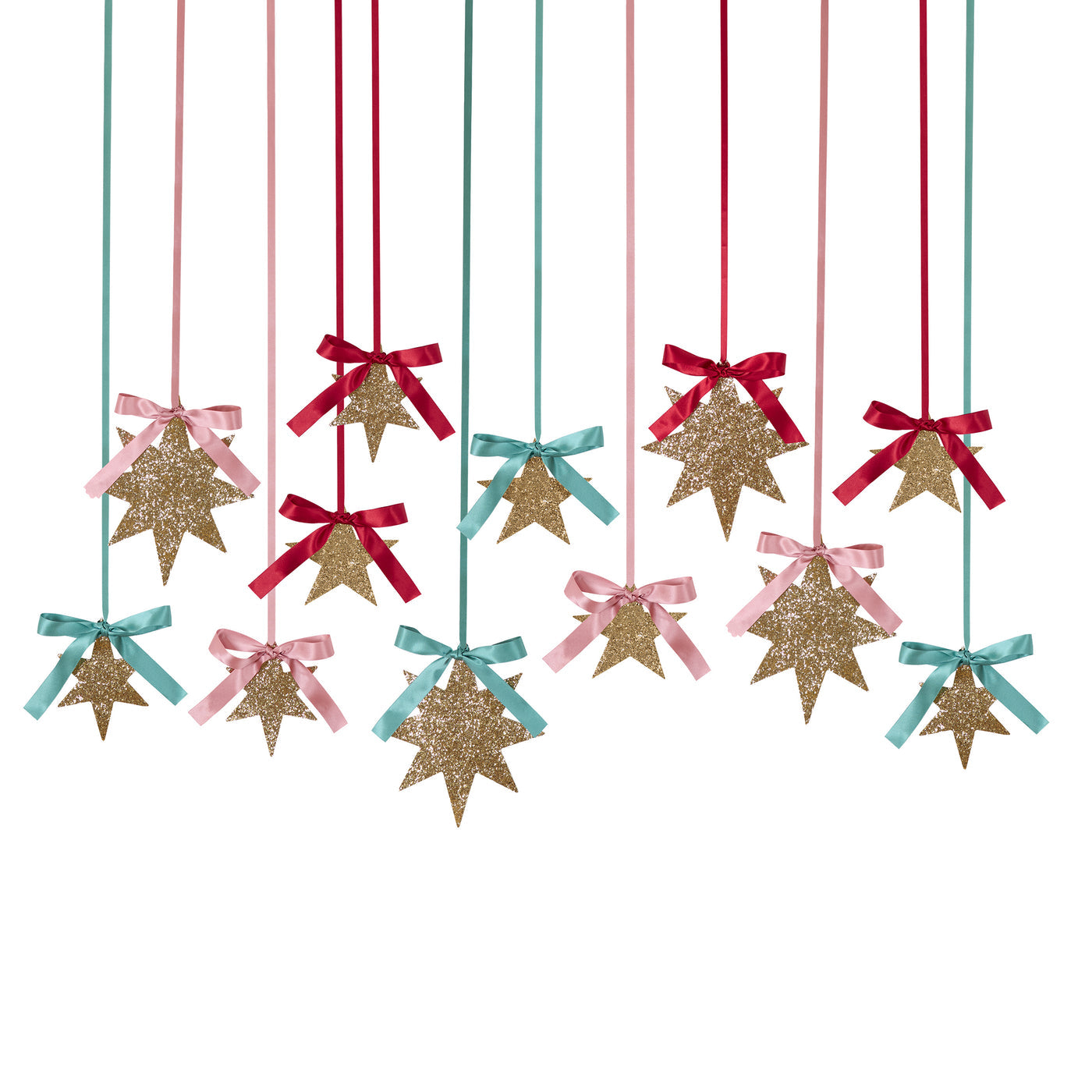 Gold Glitter Hanging Star Decorations - pack of 12