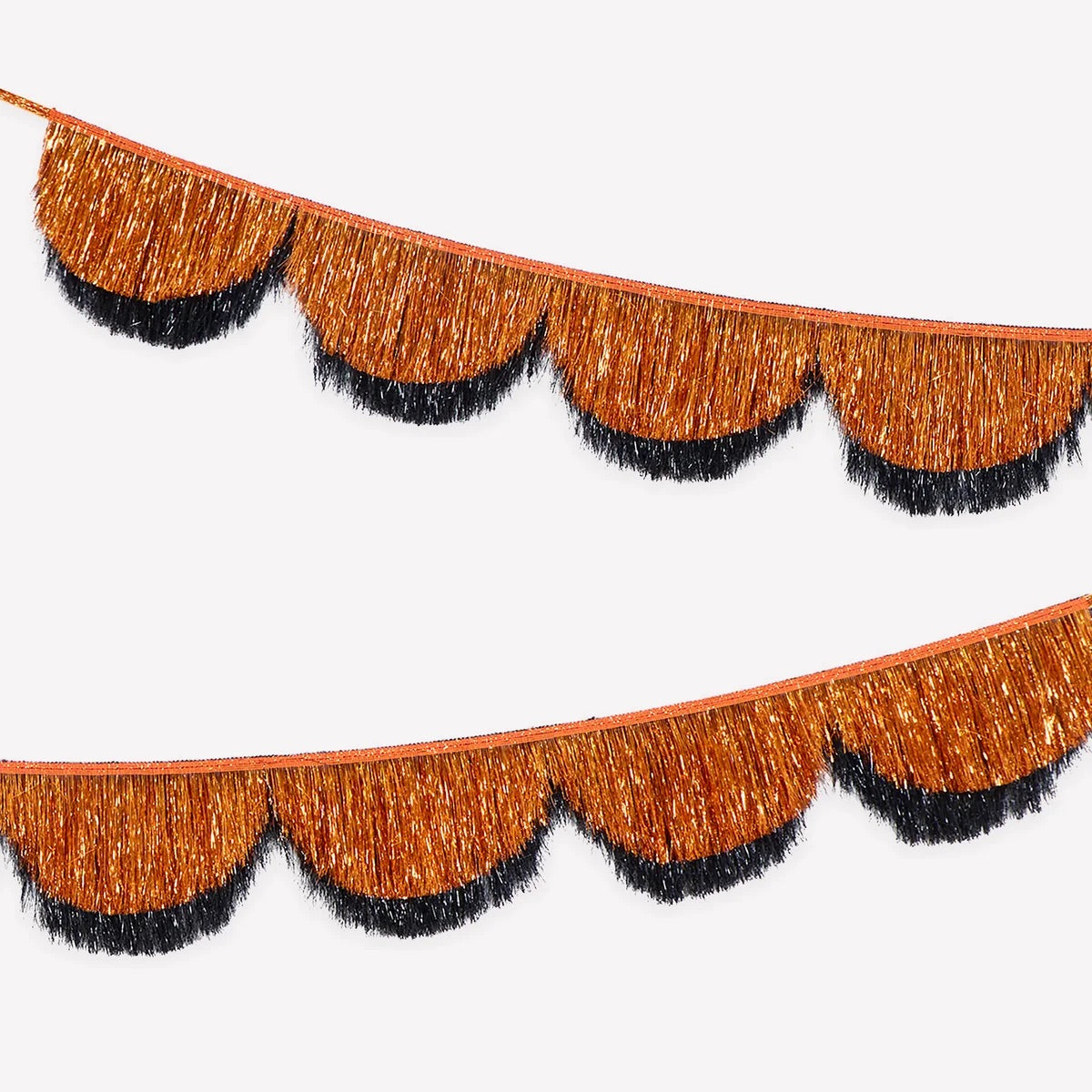 Orange and black tinsel scallop garland