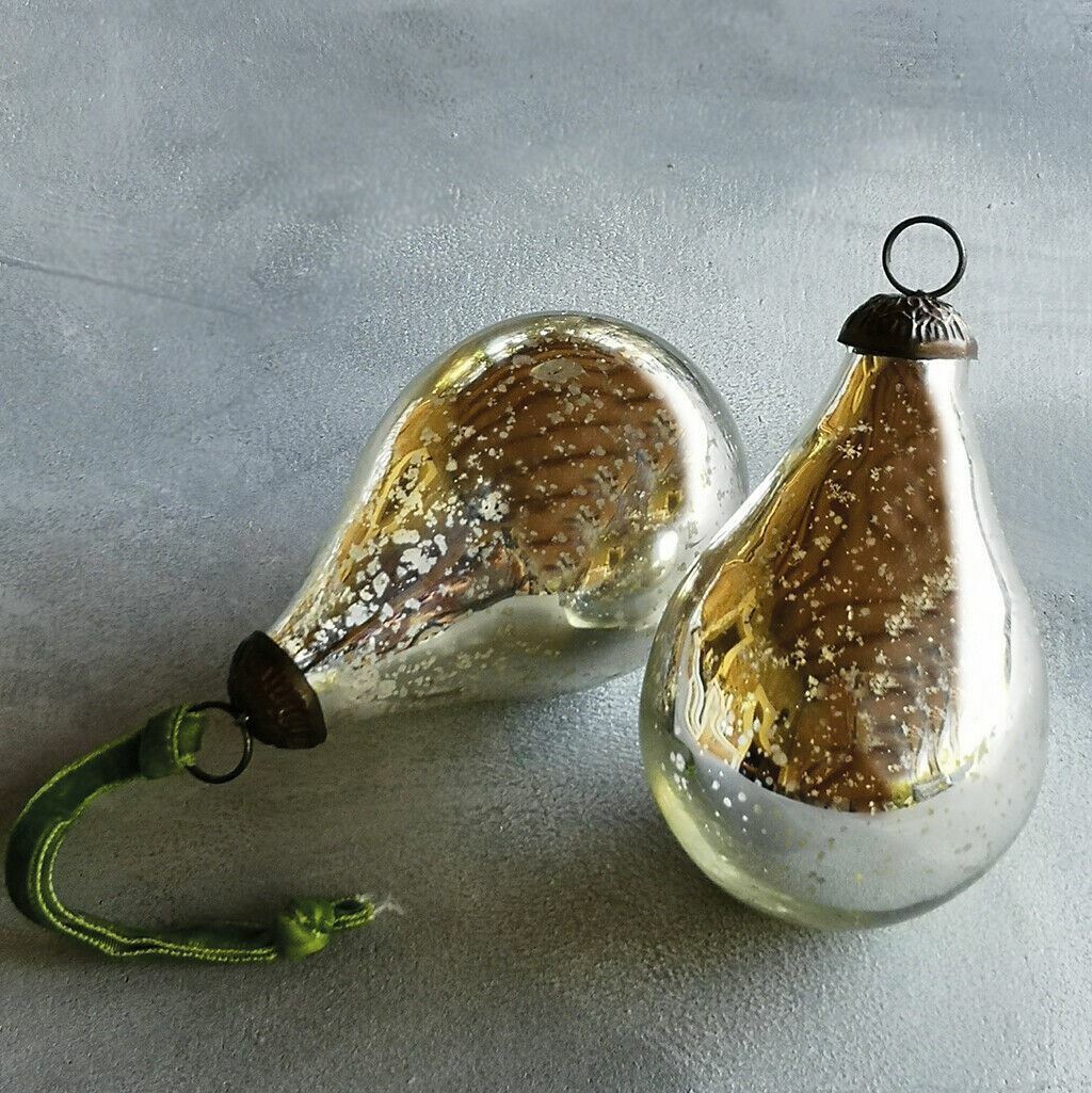 Glass Pear Tree Ornament - Antique Silver