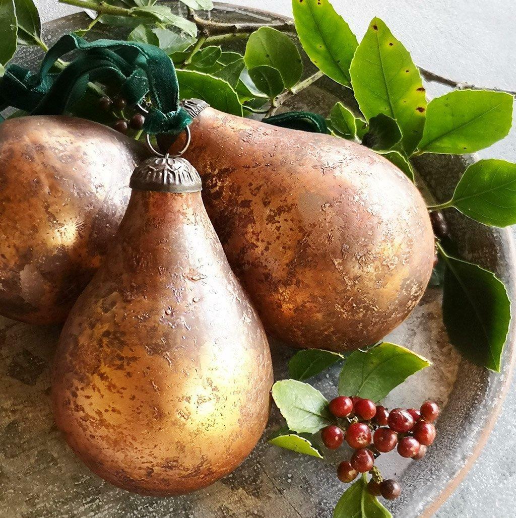 Glass Pear Tree Ornament - Antique Russet