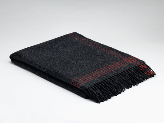 Cashmere and lambswool Blanket Charcoal and red