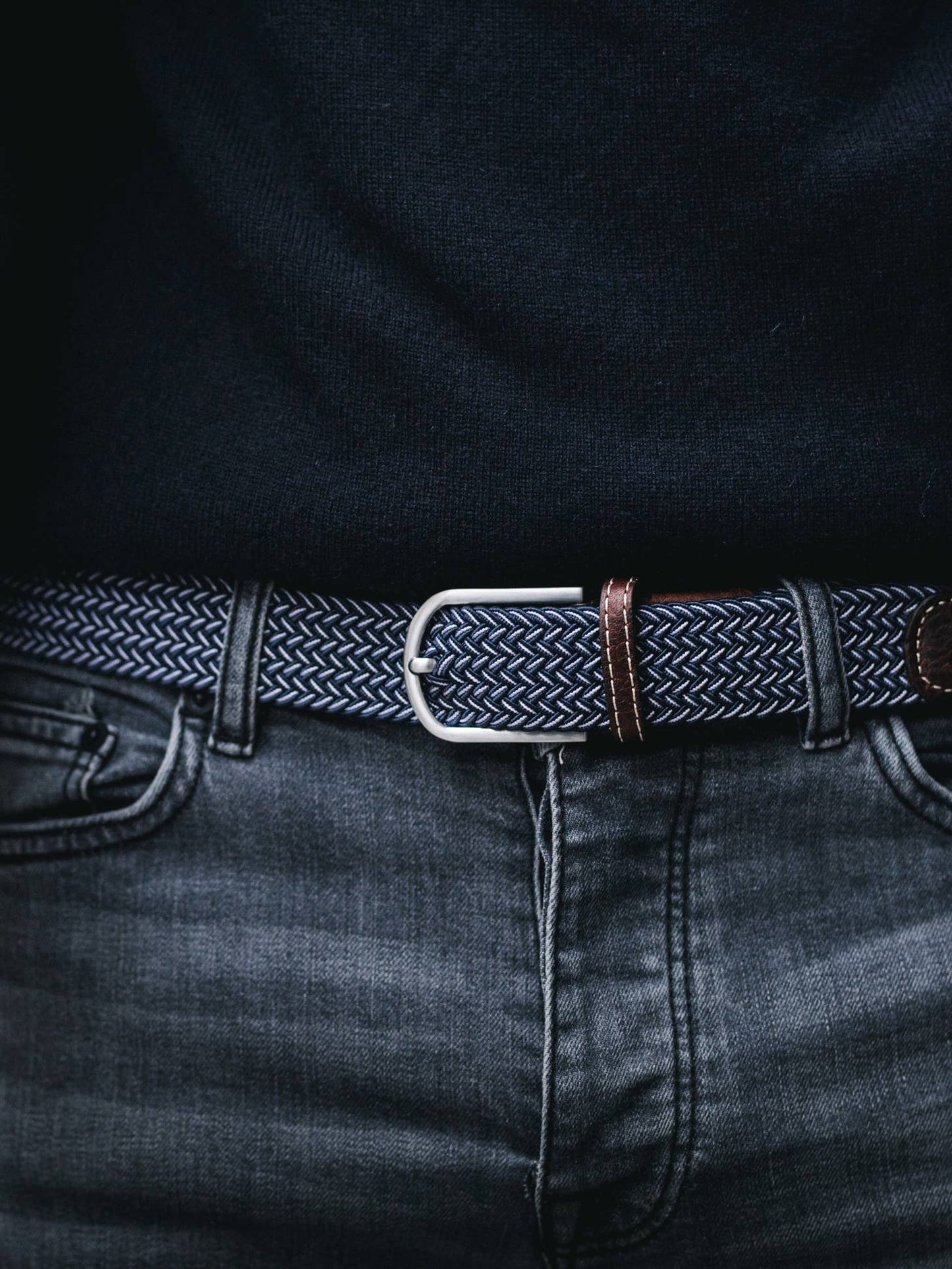 Woven Elastic Belt - Two Tone Blue - Size 1