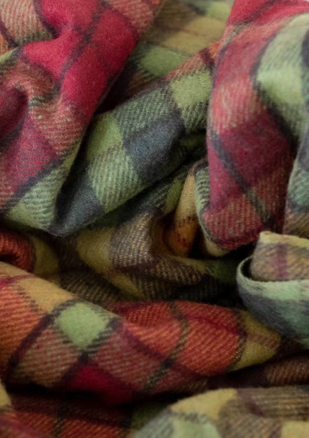 Recycled Wool Picnic Blanket in Buchanan Autumn Tartan with Brown Leather Strap